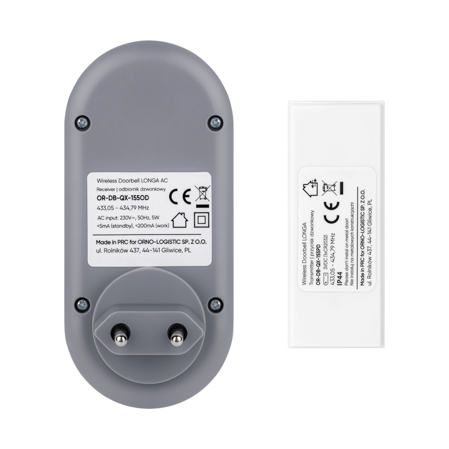 Dzwonek bezprzewodowy Longa AC, sieciowy, learning system, 36 dźwięków, 300m