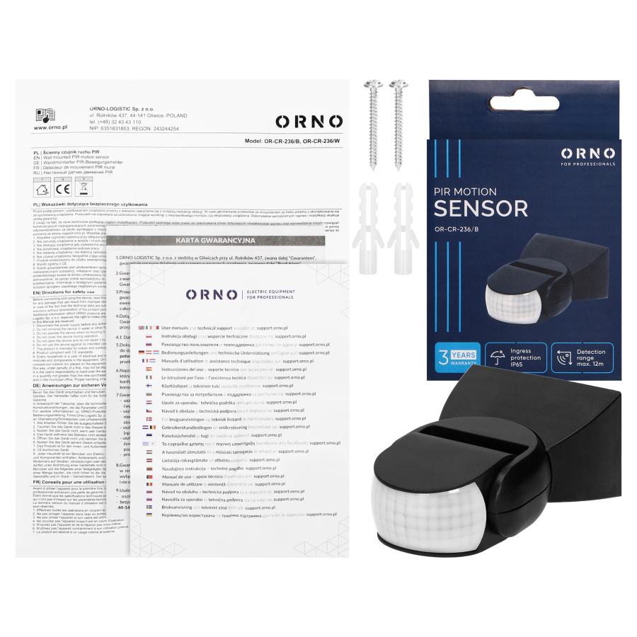 Adjustable PIR motion sensor 180°, IP65