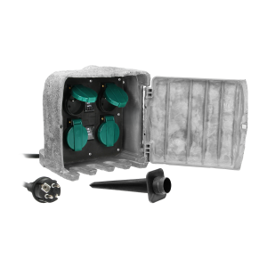 Garden socket STONE, 4 sockets 2P+E, rubber cable H07RN-F 3x1.5mm², 3m , 2 operating modes