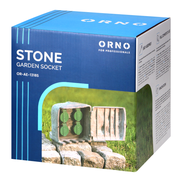 Garden socket STONE, 4 sockets 2P+E, rubber cable H07RN-F 3x1.5mm², 3m , 2 operating modes