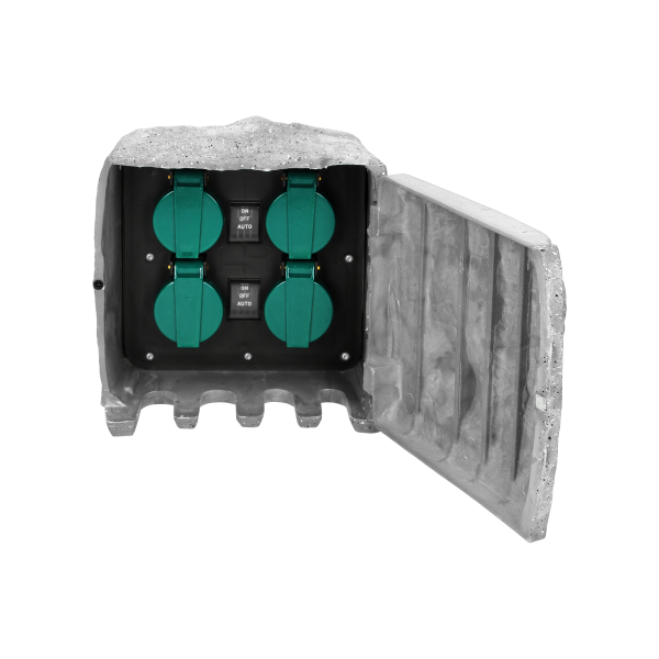 Garden socket STONE, 4 sockets 2P+E, rubber cable H07RN-F 3x1.5mm², 3m , 2 operating modes
