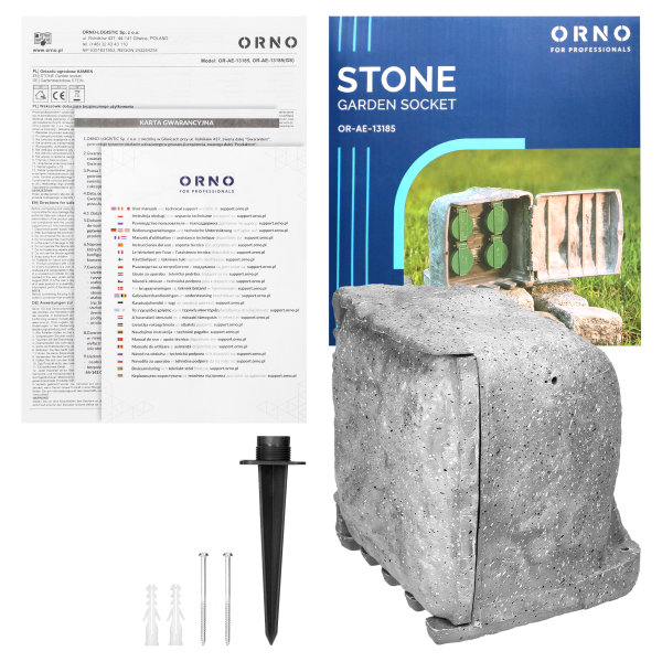 Garden socket STONE, 4 sockets 2P+E, rubber cable H07RN-F 3x1.5mm², 3m , 2 operating modes