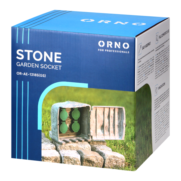 Garden socket STONE, 4 sockets 2P+E schuko, rubber cable H07RN-F 3x1.5mm², 3m, 2 operating modes