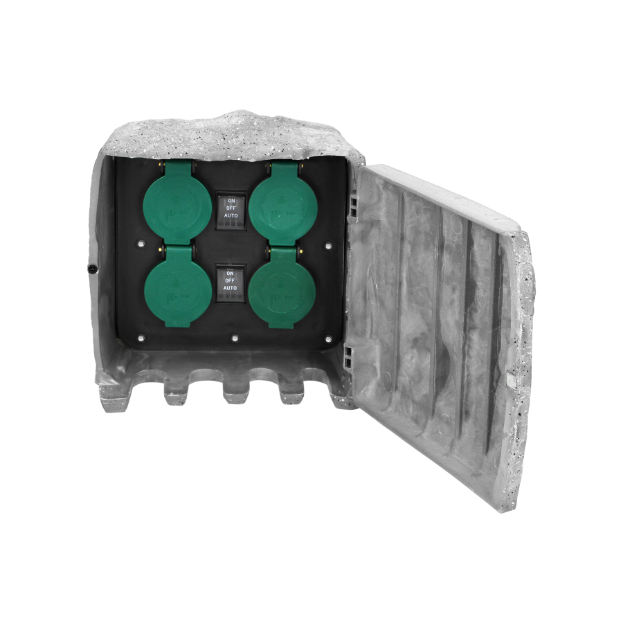Garden socket STONE, 4 sockets 2P+E schuko, rubber cable H07RN-F 3x1.5mm², 3m, 2 operating modes