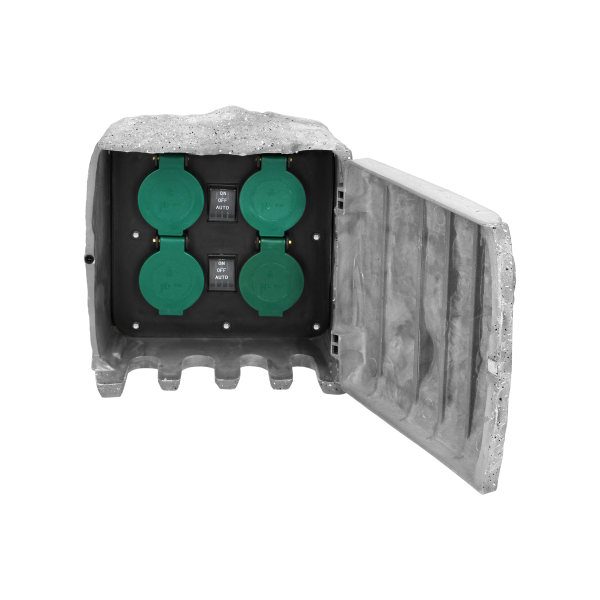 Gniazdo ogrodowe KAMIEŃ, 4x2P+Z (schuko), kabel gumowy H07RN-F 3x1,5mm², 3m, 2 tryby pracy: automatyczny (max.1100W)/ręczny (max.3680W)