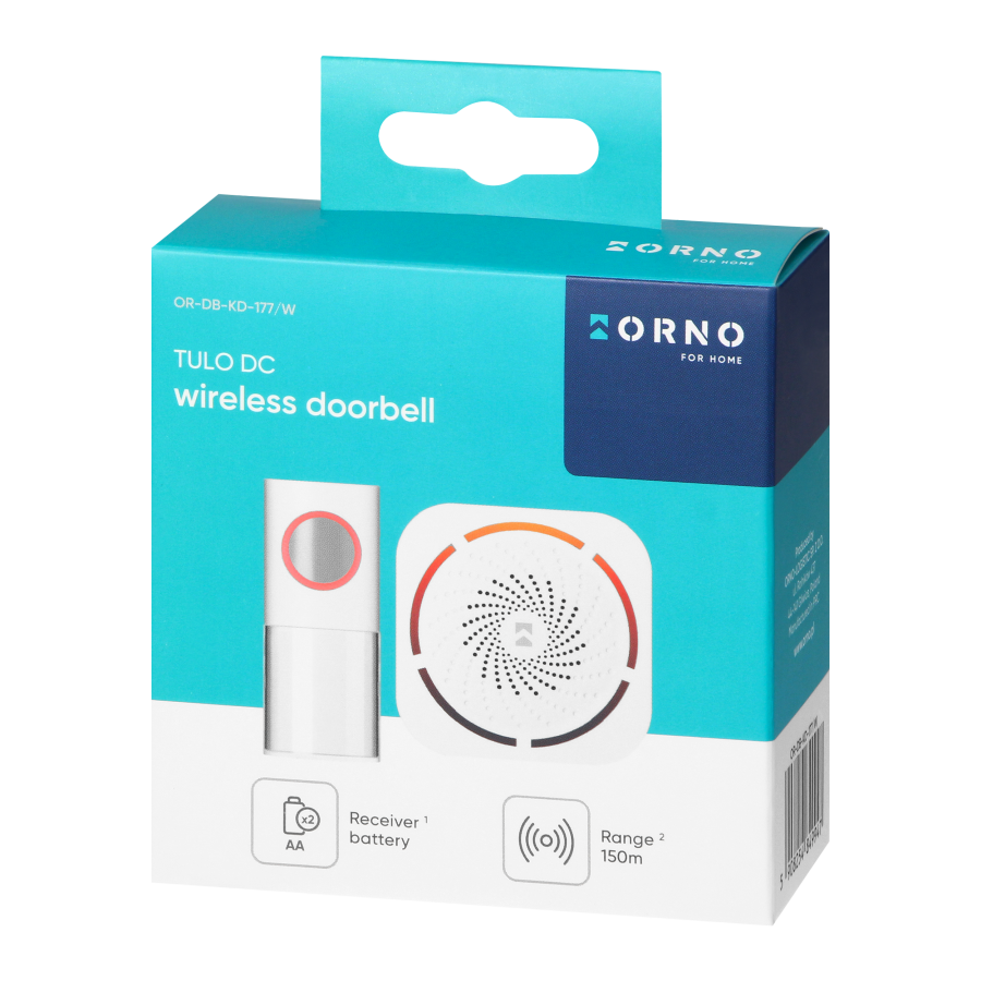 TULO DC, wireless battery-powered doorbell, learning system, 36 sounds, 150m, white