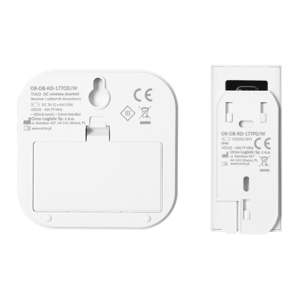 TULO DC, wireless battery-powered doorbell, learning system, 36 sounds, 150m, white