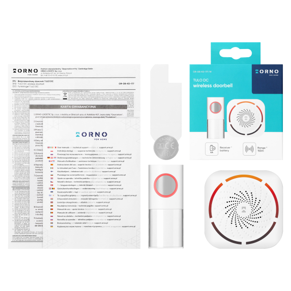 TULO DC, wireless battery-powered doorbell, learning system, 36 sounds, 150m, white