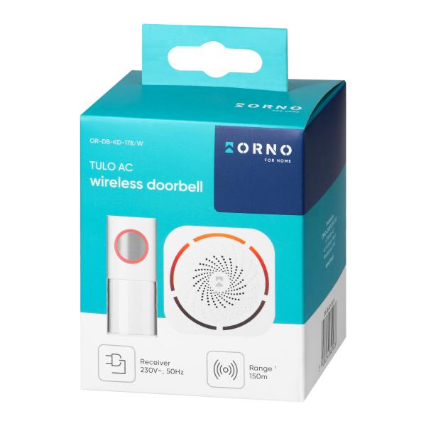 TULO AC, wireless mains-powered doorbell, learning system, 36 sounds, 150m, white