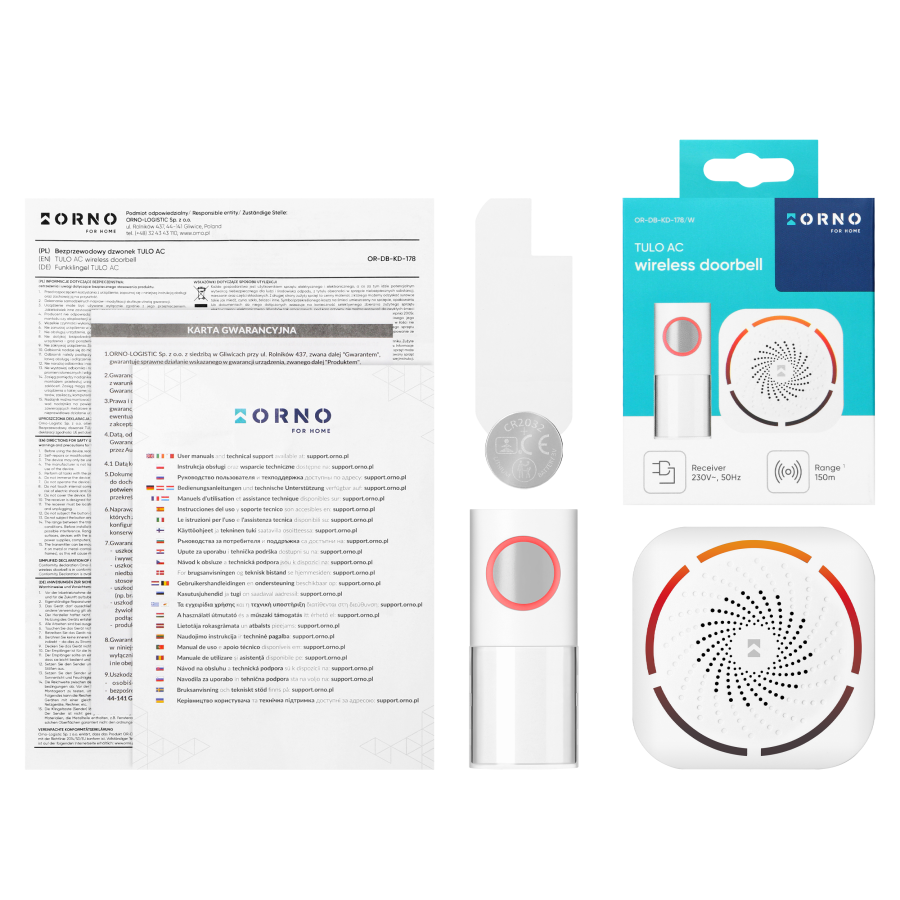 TULO AC, dzwonek bezprzewodowy sieciowy, learning system, 36 dźwięków, 150m, biały