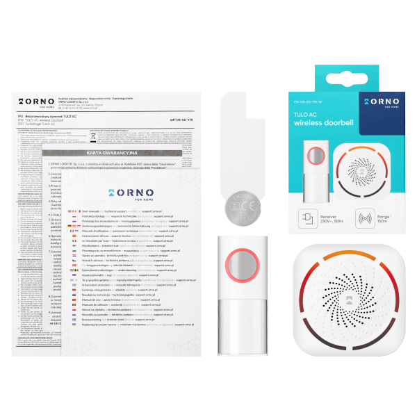 TULO AC, wireless mains-powered doorbell, learning system, 36 sounds, 150m, white