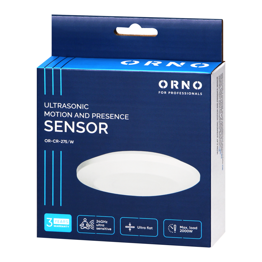Ultrasonic motion and presence sensor, 360st. IP20, 2000W, ultra flat 2.5cm