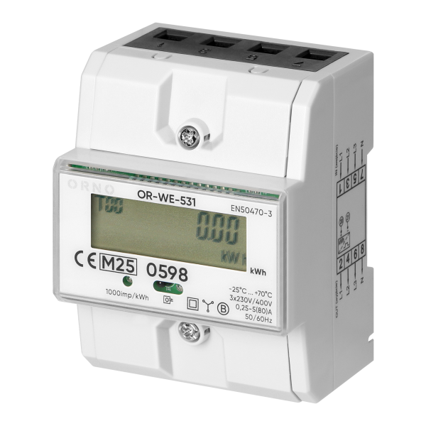 3-phase energy meter with MID, 80A, 4,3 modules, DIN TH-35mm