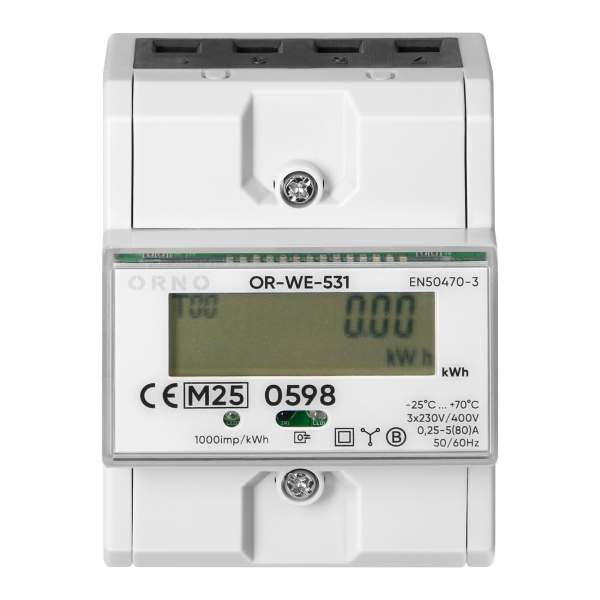 3-phase energy meter with MID, 80A, 4,3 modules, DIN TH-35mm