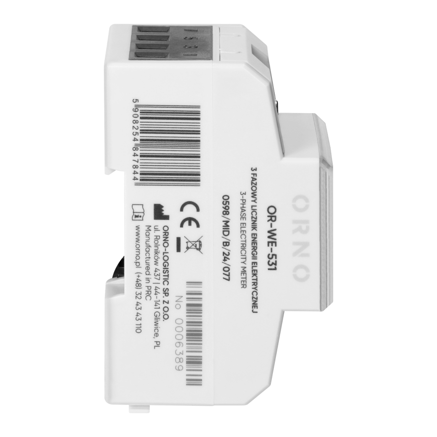 3-phase energy meter with MID, 80A, 4,3 modules, DIN TH-35mm