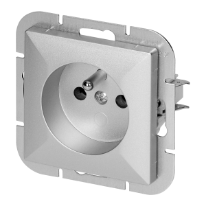Flush-mounted single socket 2P+E Pearl, 16A, 250V, PT-16P, silver