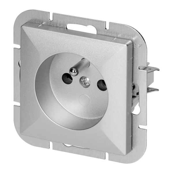 Flush-mounted single socket 2P+E Pearl, 16A, 250V, PT-16P, silver