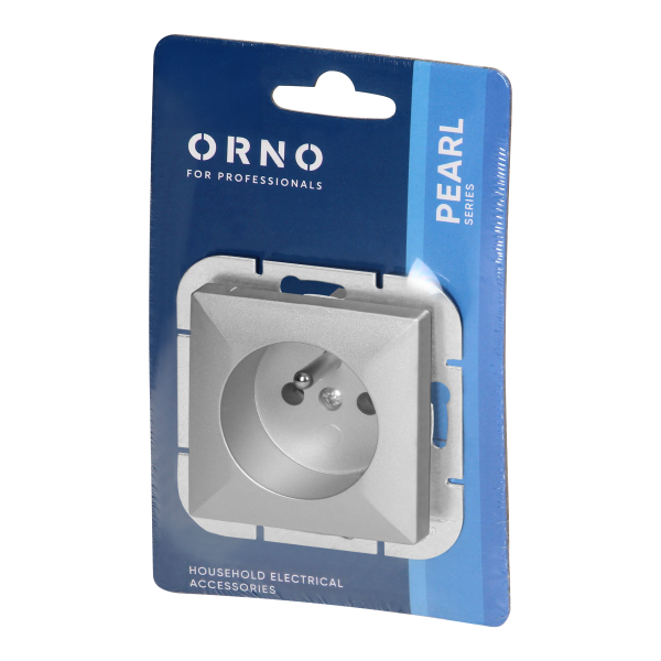 Flush-mounted single socket 2P+E Pearl, 16A, 250V, PT-16P, silver