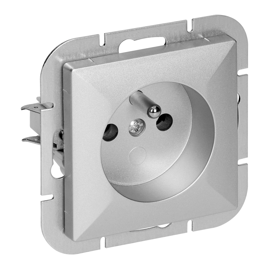 Flush-mounted single socket 2P+E Pearl, 16A, 250V, PT-16P, silver
