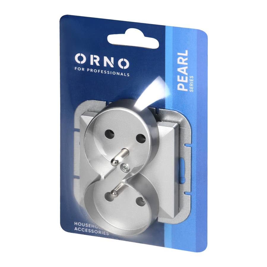 Flush-mounted double socket 2x2P+E Pearl, 16A, 250V, PT-6 PR, silver