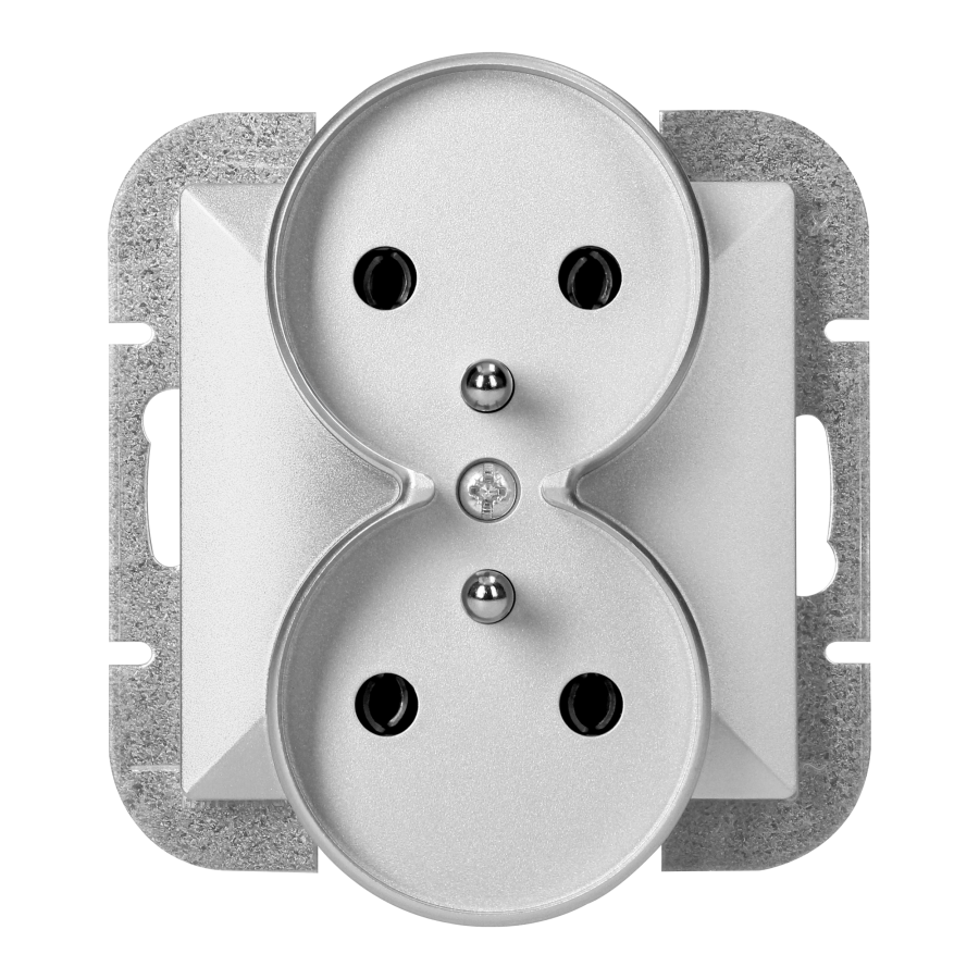 Flush-mounted double socket 2x2P+E Pearl, 16A, 250V, PT-6 PR, silver