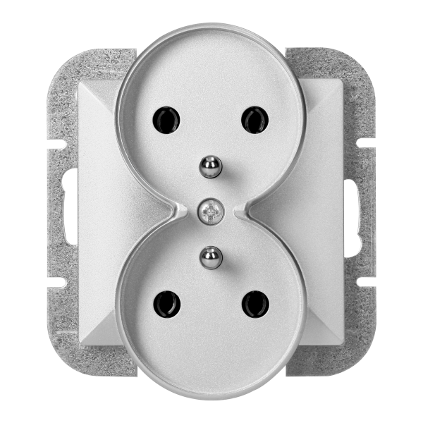 Flush-mounted double socket 2x2P+E Pearl, 16A, 250V, PT-6 PR, silver