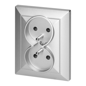 Gniazdo podwójne p/t 2x2P+Z Pearl, 16A, 250V, PT-6 P, srebrny