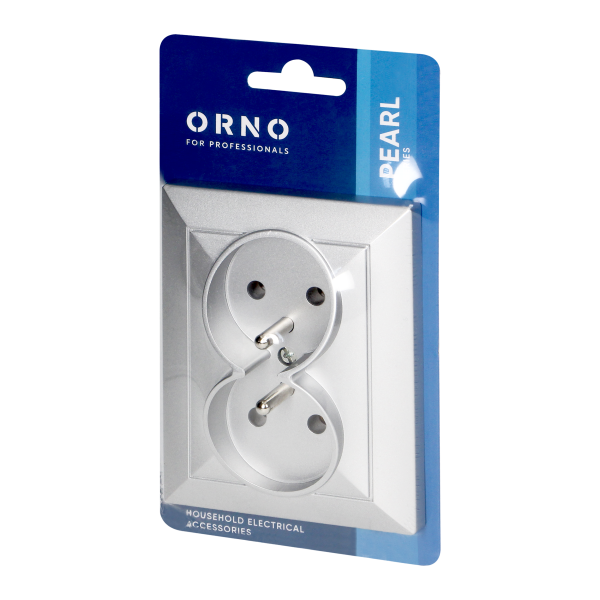 Flush-mounted double socket 2x2P+E Pearl, 16A, 250V, PT-6 P, silver