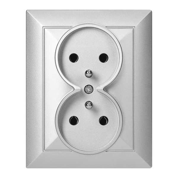 Gniazdo podwójne p/t 2x2P+Z Pearl, 16A, 250V, PT-6 P, srebrny