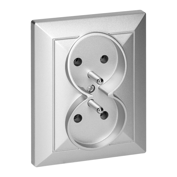 Flush-mounted double socket 2x2P+E Pearl, 16A, 250V, PT-6 P, silver