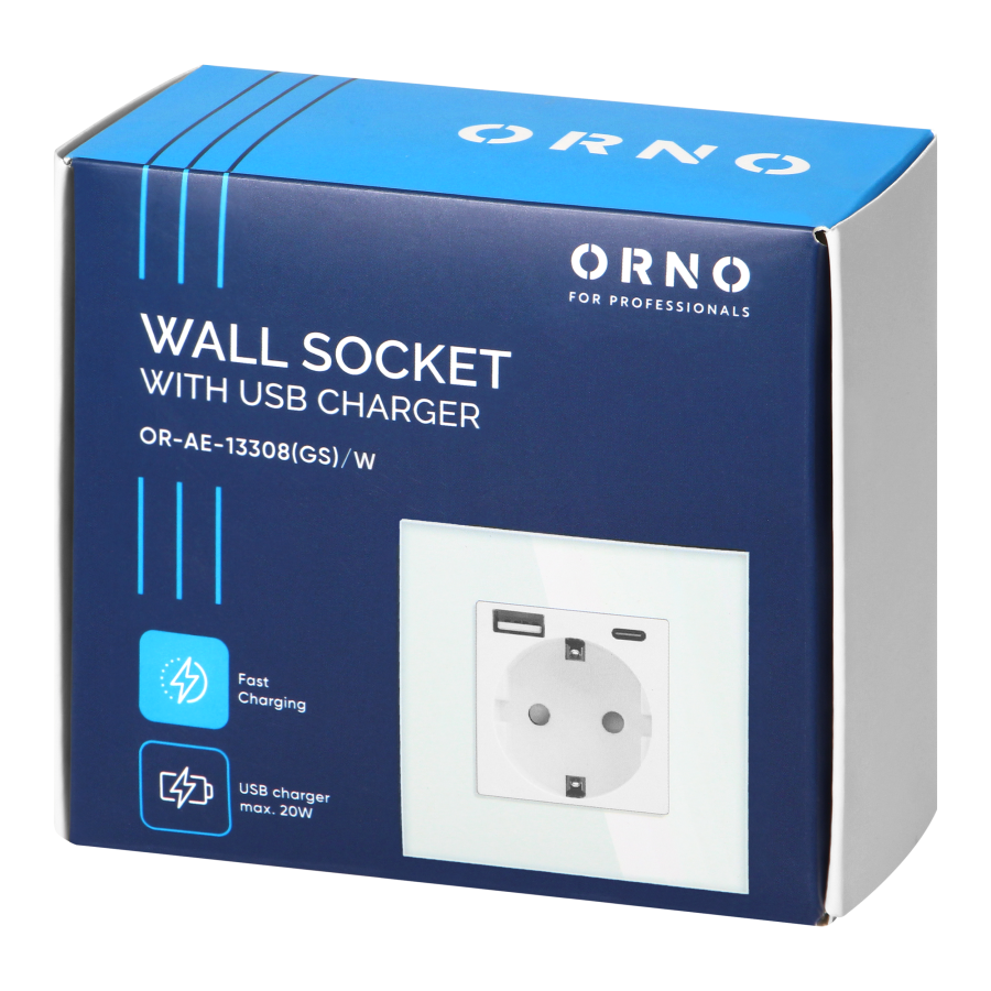 Wall socket 2P+Z with USB-A + USB-C charger, Schuko, 5VDC, 3A, white