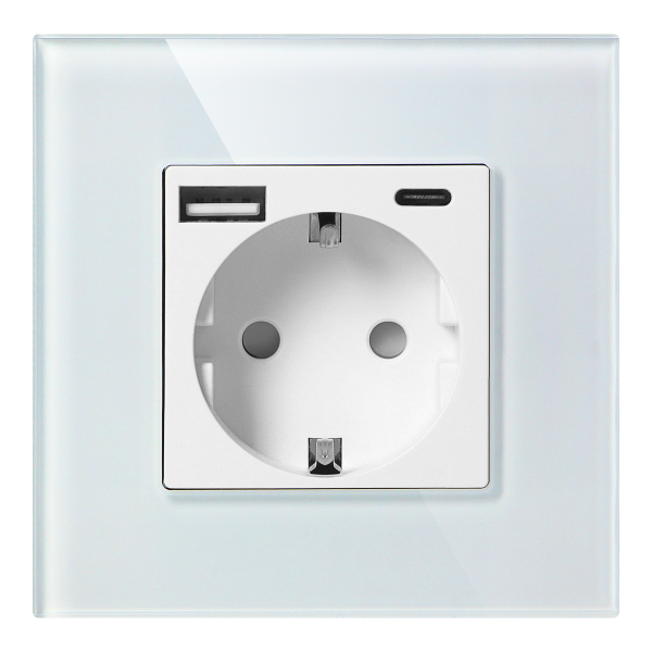 Wall socket 2P+Z with USB-A + USB-C charger, Schuko, 5VDC, 3A, white