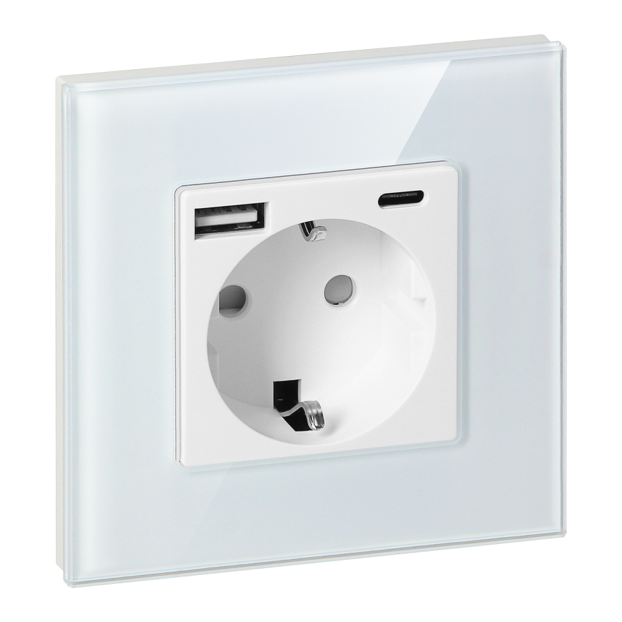 Gniazdo pojedyncze 2P+Z, Schuko, USB-A + USB-C, wyjście 5VDC max. 3A, biały