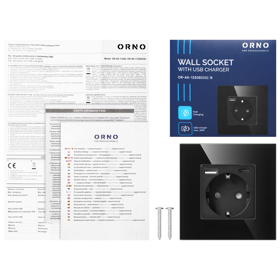 Wall socket 2P+Z with USB-A + USB-C charger, Schuko, 5VDC, 3A, black