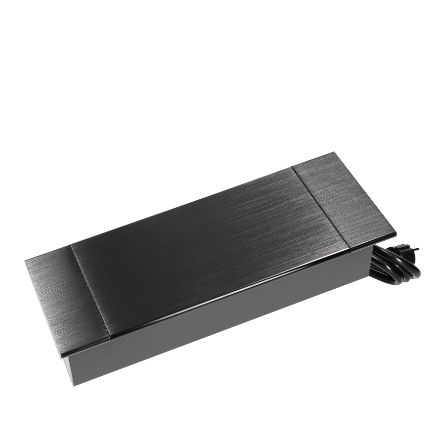 Gniazdo meblowe wpuszczane w blat z płaskim frezowanym rantem, uchylną klapką, ładowarką USB i przewodem 1,5m, 2x2P+Z (French), 2xUSB (typ A+C; 3,6A), czarne