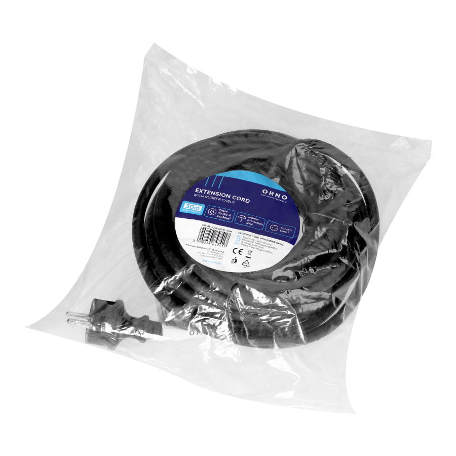 Heavy-duty extension cord with rubber cable 30m long, IP44, chuko