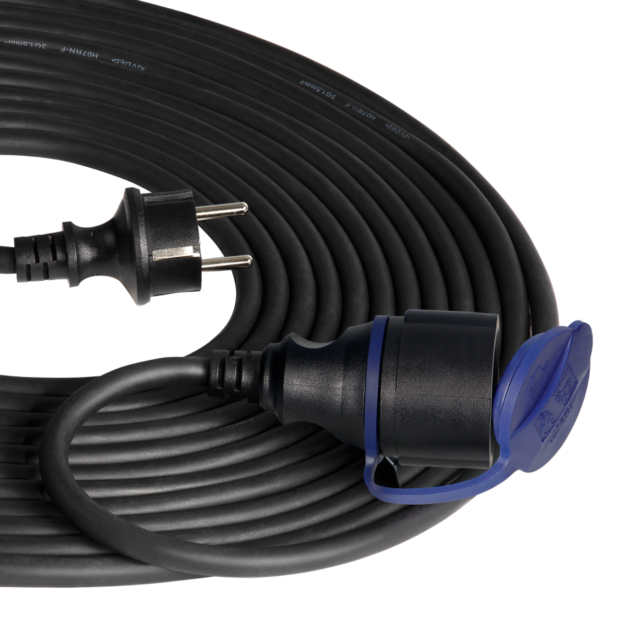 Heavy-duty extension cord with rubber cable 30m long, IP44, chuko
