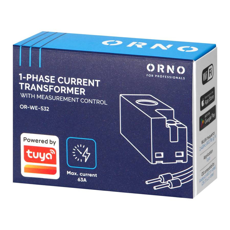 Single Phase current transformer with measurement control,max. 250V/63A, Tuya Smart Wi-Fi