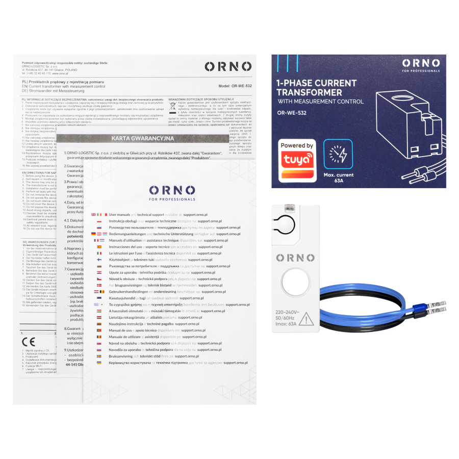Single Phase current transformer with measurement control,max. 250V/63A, Tuya Smart Wi-Fi