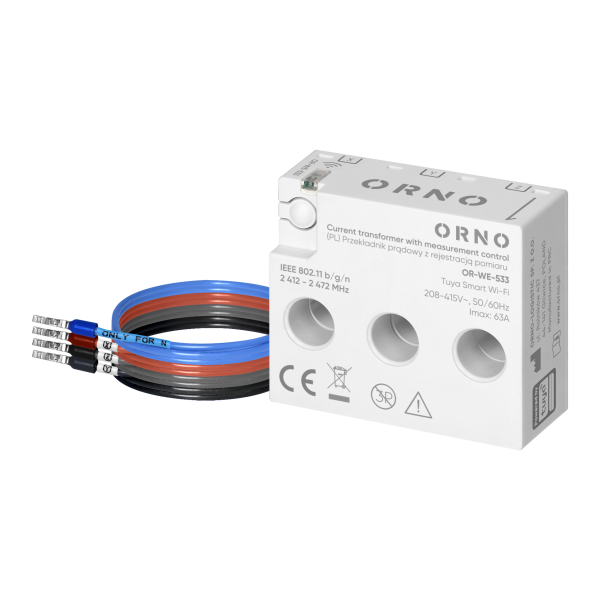 Three Phase current transformer with measurement control,max. 440V/63A, Tuya Smart Wi-Fi