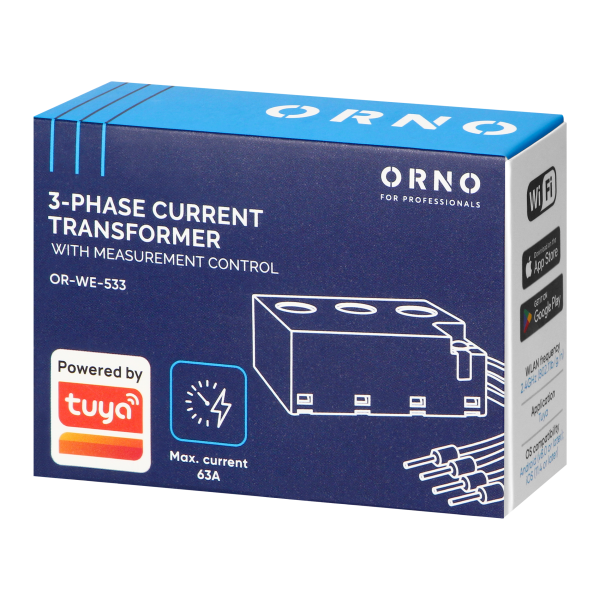 Three Phase current transformer with measurement control,max. 440V/63A, Tuya Smart Wi-Fi