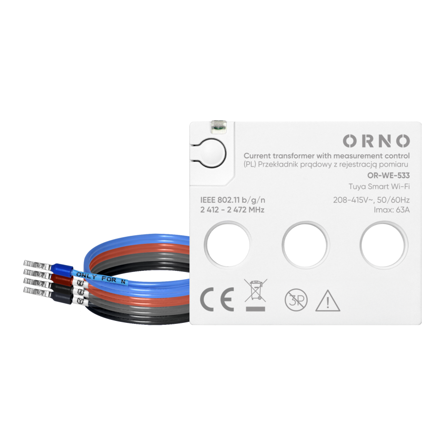 Three Phase current transformer with measurement control,max. 440V/63A, Tuya Smart Wi-Fi