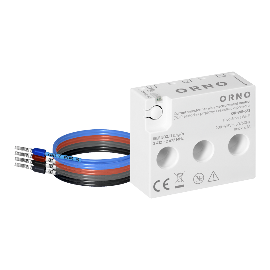 Three Phase current transformer with measurement control,max. 440V/63A, Tuya Smart Wi-Fi