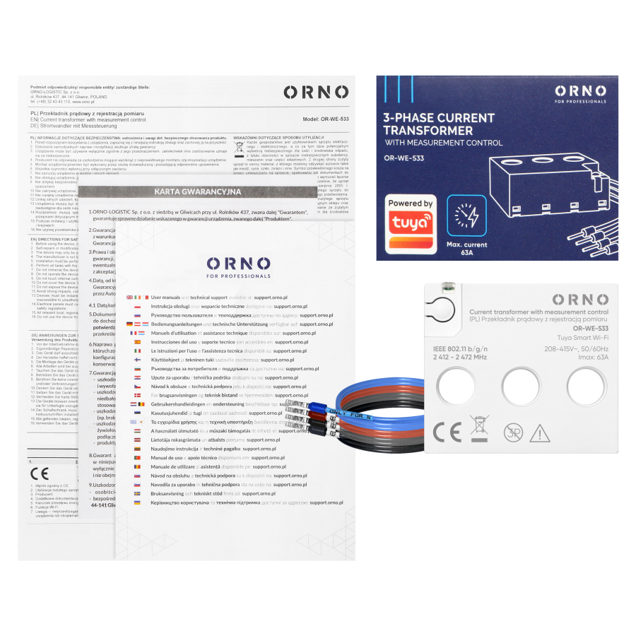 Three Phase current transformer with measurement control,max. 440V/63A, Tuya Smart Wi-Fi