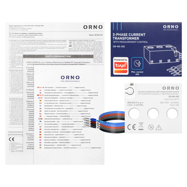 Three Phase current transformer with measurement control,max. 440V/63A, Tuya Smart Wi-Fi