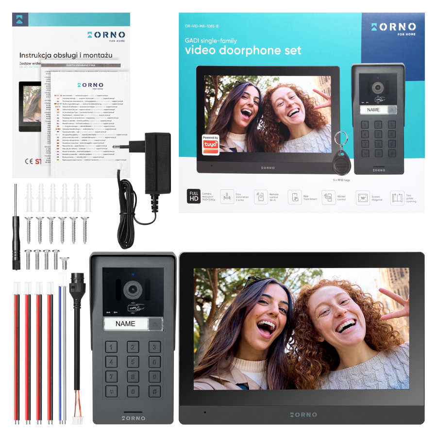 GADI, single-family video doorphone set, 2-wires, 10", Wi-Fi, touch screen, Full HD, RFID reader, code lock