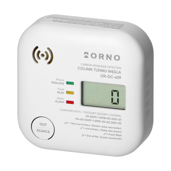 Battery-powered carbon monoxide detector, built-in battery, sensor and battery lifetime 10 years