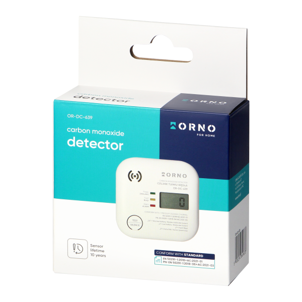 Battery-powered carbon monoxide detector, built-in battery, sensor and battery lifetime 10 years