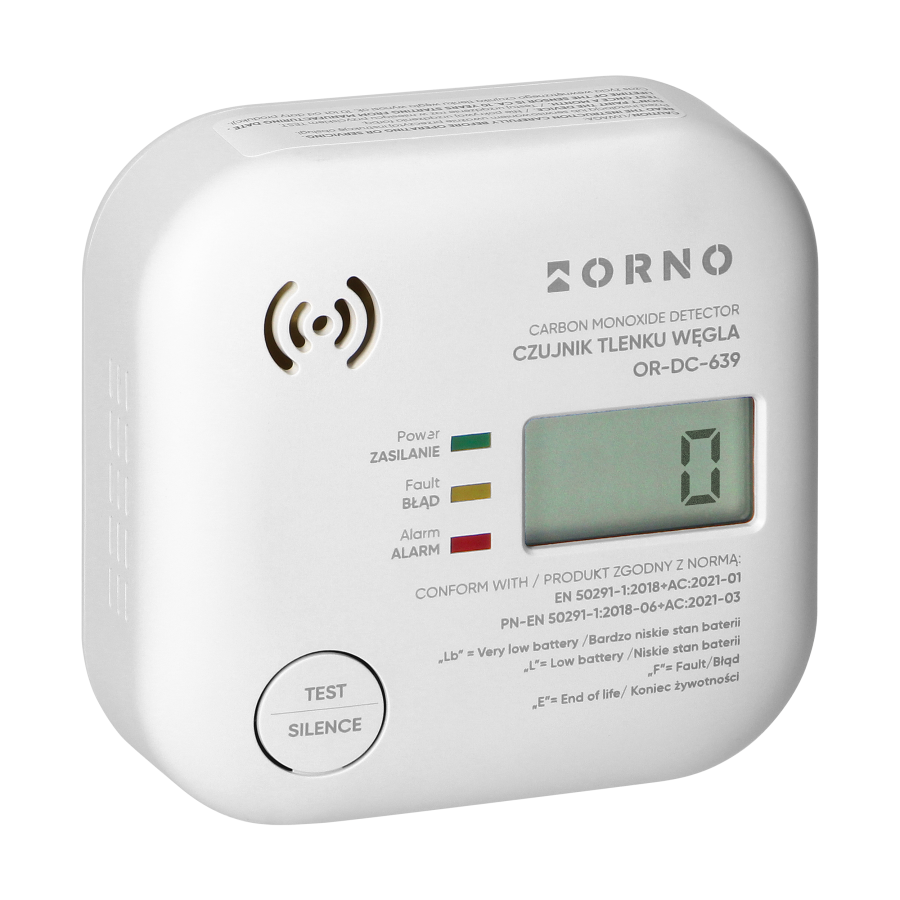 Battery-powered carbon monoxide detector, built-in battery, sensor and battery lifetime 10 years