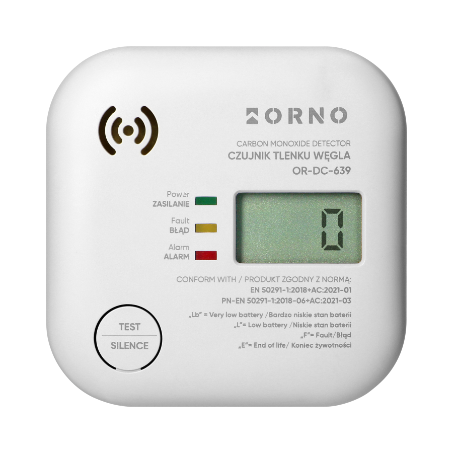 Battery-powered carbon monoxide detector, built-in battery, sensor and battery lifetime 10 years